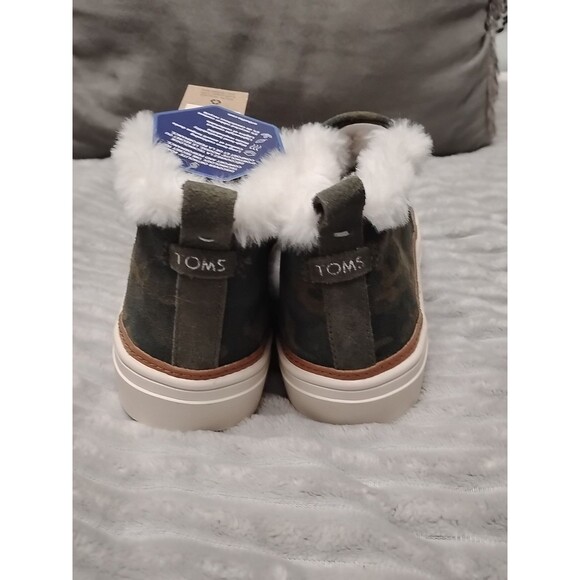 Toms Paxton Slip On Shoe Deep Forest Green Camo Womens Size 7.5 Suede Faux Fur - Picture 5 of 14